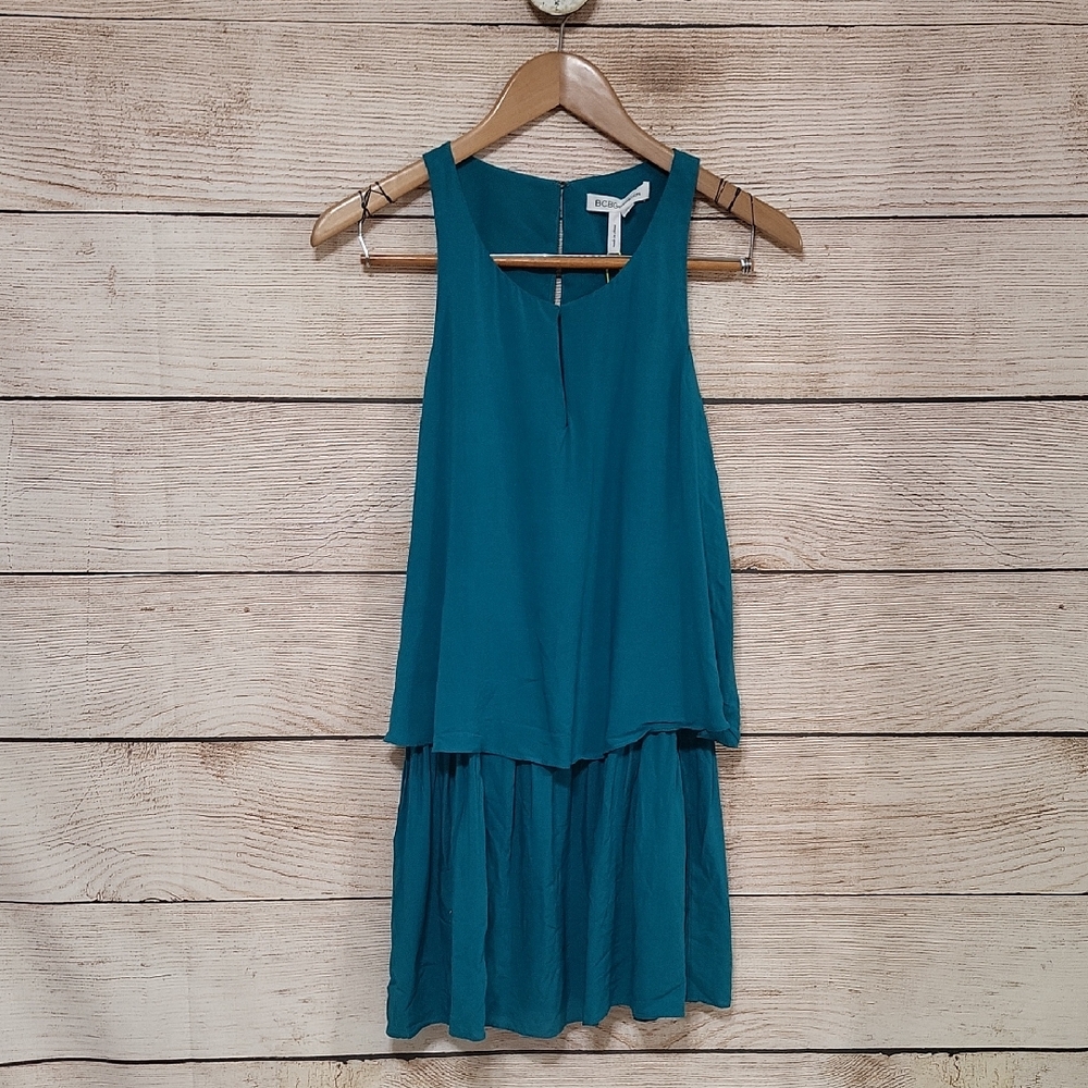💟 NWT BCBGeneration Women's XS Teal Sleeveless Layered Mini Dress
